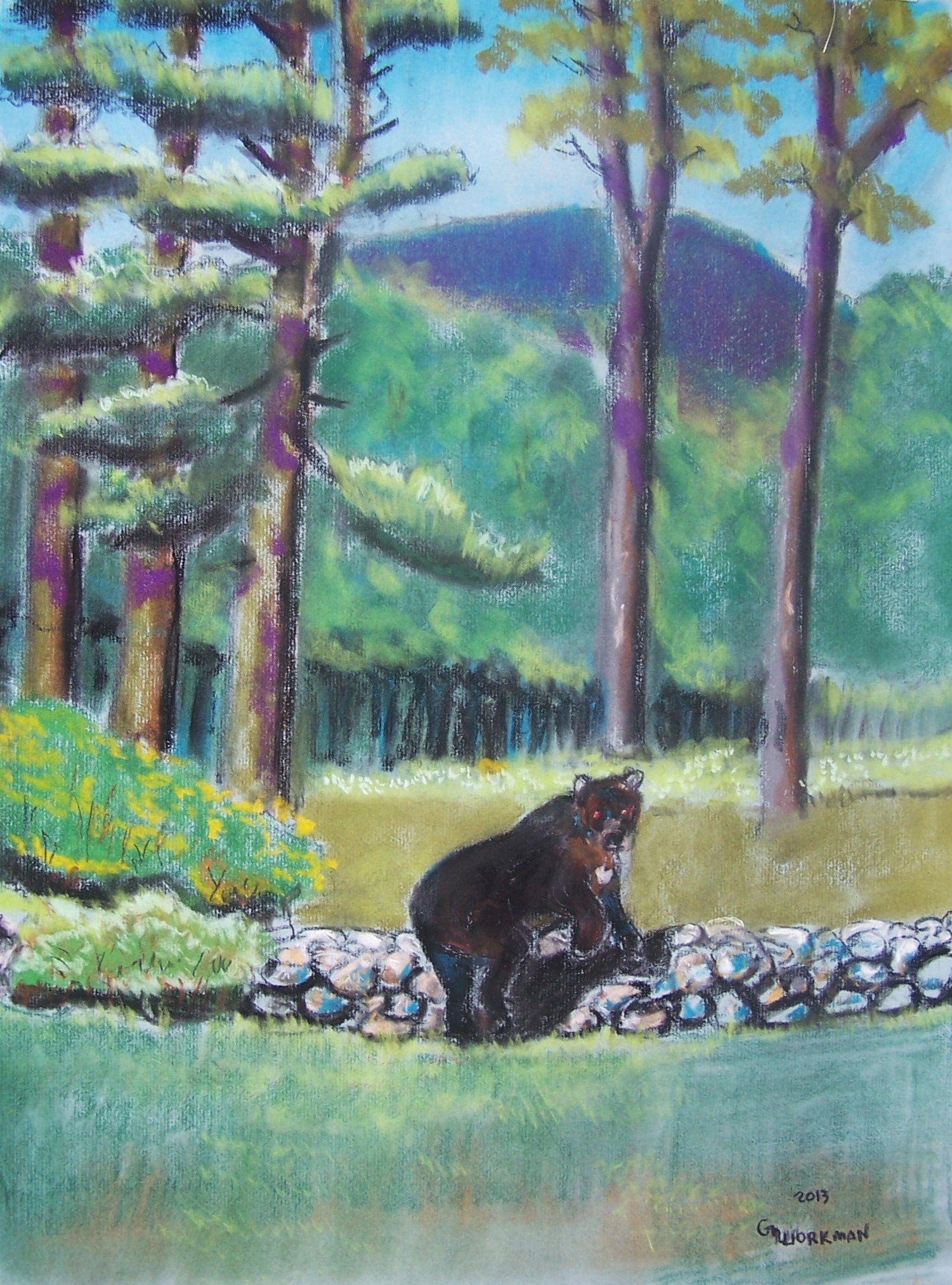Black.bear.on.stone.wall-pastel-18x24-1200.jpg
